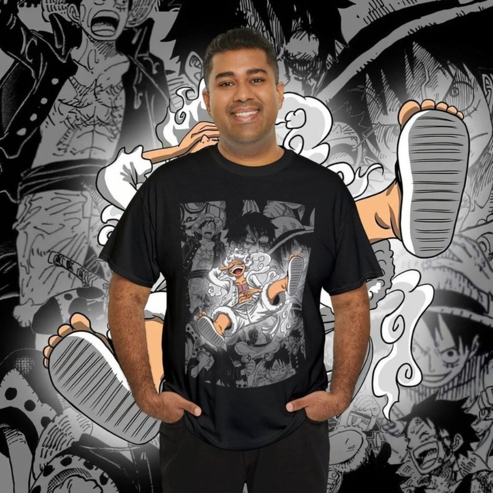 One Piece Anime Shirt, Luffy Gear 5, Manga Background, 100% Premium Cotton, Grea